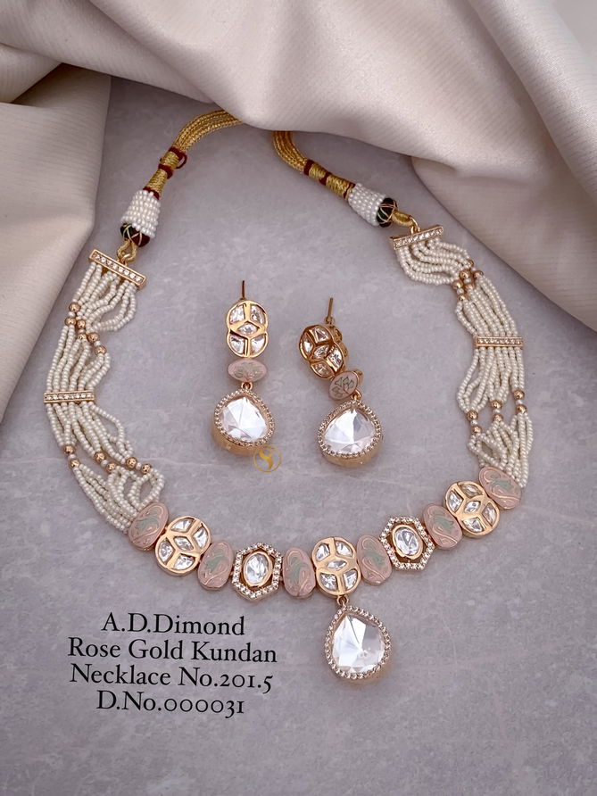 4 Designer AD Diamond Rose Gold Kundan Necklace Wholesale Shop In Surat
